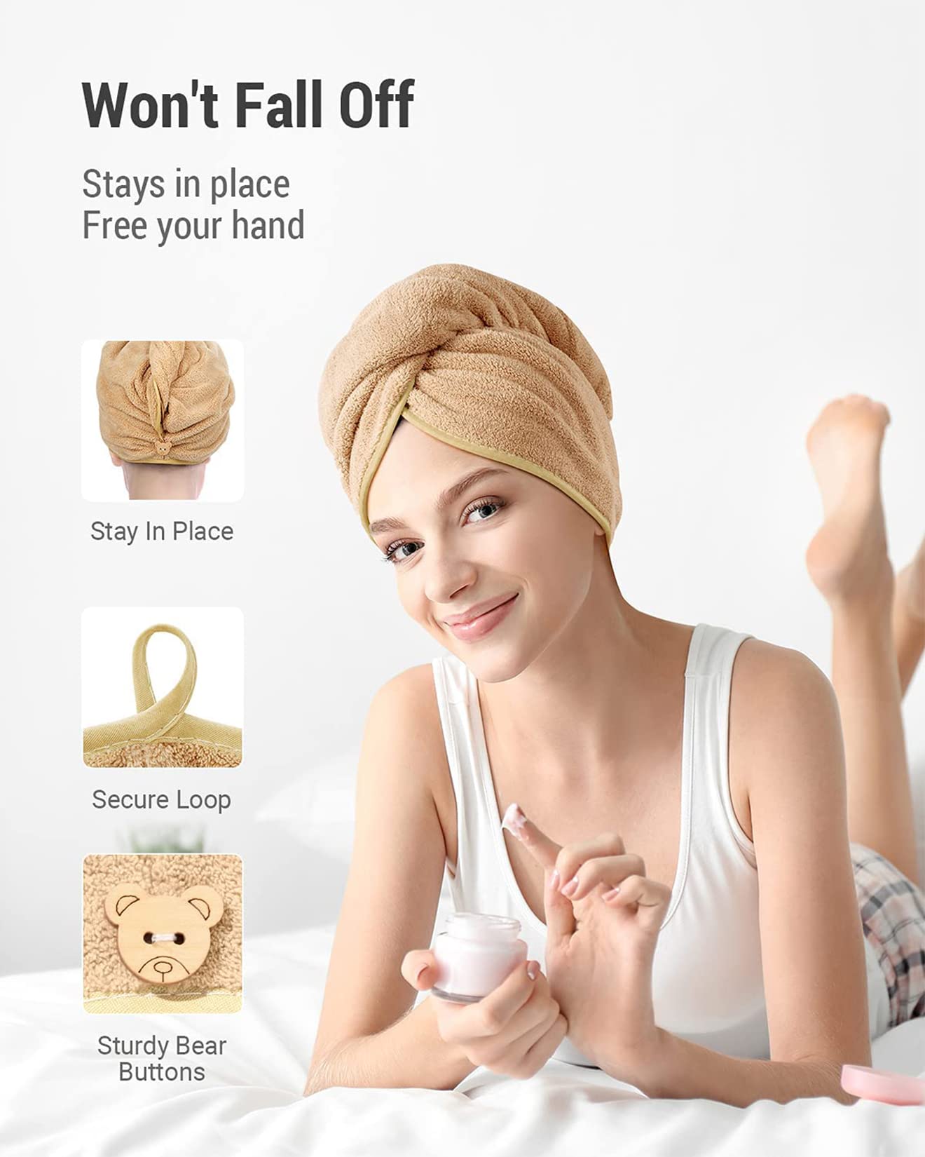 JEFFSUN Lot de 2 serviettes à cheveux en microfibre pour femmes et filles, super absorbantes, à séchage rapide, pour séchage des cheveux bouclés, longs, épais, crépus (kaki et vert JEFFSUN Lot de 2 serviettes à cheveux en microfibre pour femmes et filles, super absorbantes, à séchage rapide, pour séchage des cheveux bouclés, longs, épais, crépus (kaki et vert