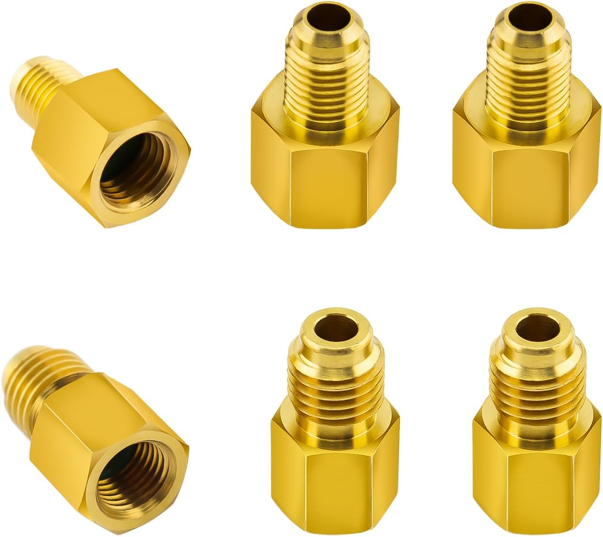AIEX 6pcs 6015 R134A Refrigerant Tank Adapter to R12 Fitting Adapter of 1/2 Female to 1/4 Male