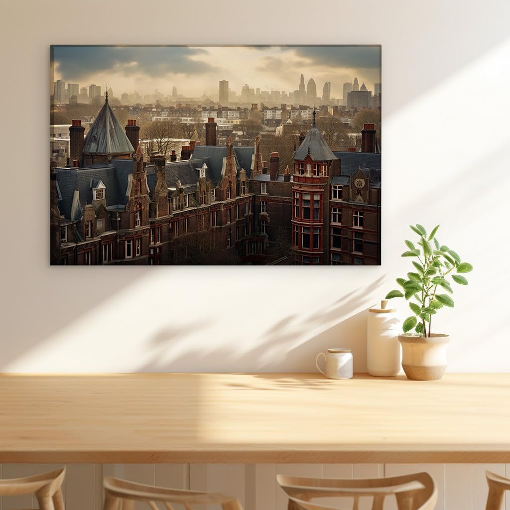 Canvas for Living room. London's Architectural Harmony: A Blend of Historic Charm and Modern Grandeur Bathed in Sunset Glow, 27 x 18 inch Canvas Wall Art - Mid Century Modern - Modern Home Decor