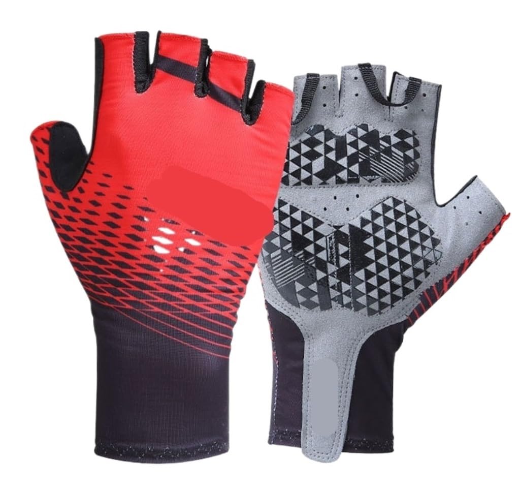 Fahrradhandschuhe Halbfinger-Fahrradhandschuhe, Rutschfest, Outdoor-Sport-Handschuh, Gepolsterter Fahrradhandschuh Radsporthandschuhe(Rood,L)
