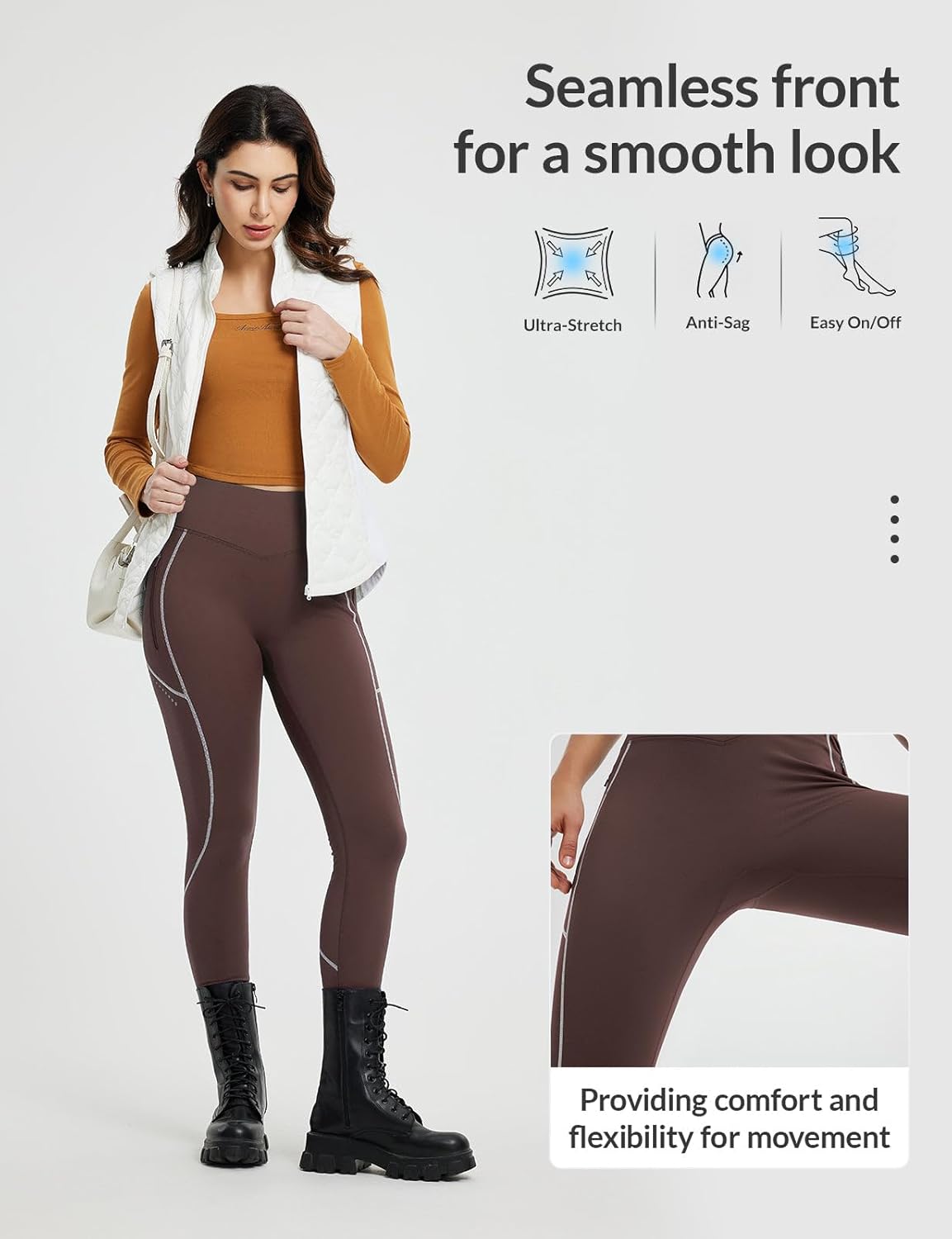 baleaf Women's Cylcing Tights Fleece Lined Leggings Pockets Water Resistant Thermal Warm High Waisted Running Pants - Image 4