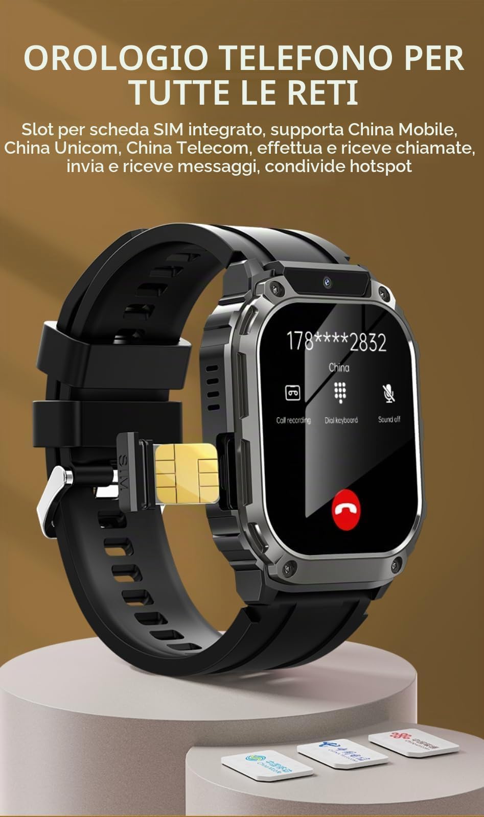 Generico Orologio Smart 5G con Scheda SIM, Fotocamera HD e App Scaricabile, Orologio Multifunzionale per Videochiamate e Gestione della Salute per Appassionati di Tecnologia