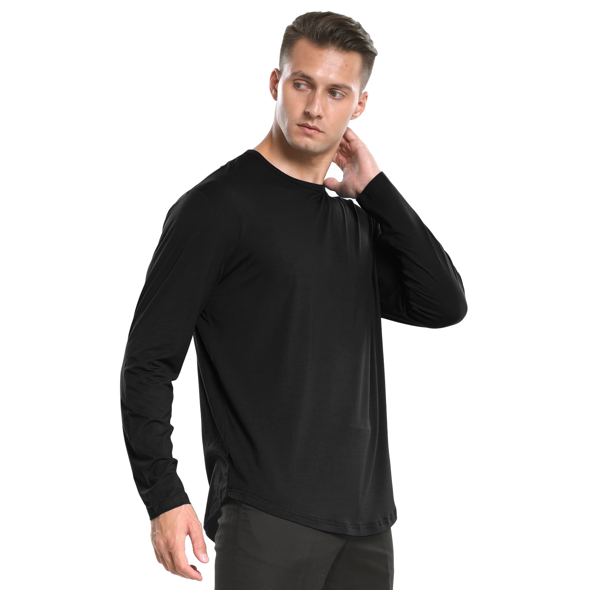 netdraw - Camiseta de bambú Ultra Suave para Hombre, con Dobladillo Curvo, Ligero y refrescante, Manga Larga y Corta