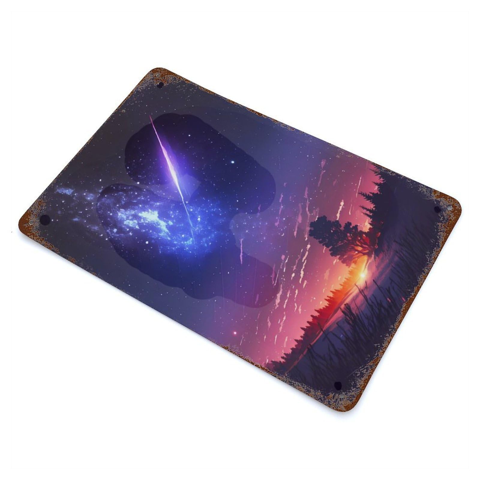 Vintage Rust Metal Sign Starry Twilight Landscape 11.8"x7.9", Novelty Wall Decor for Garage, Bar And Workshop Decor