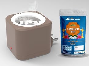 Shivansh Technology Electric Camphor Diffuser Kapoor Dani with Pure Bhimseni Kapoor 100g | Smoke-Free Camphor Burner for Pooja, Mandir & Home Aroma | Choco Brown