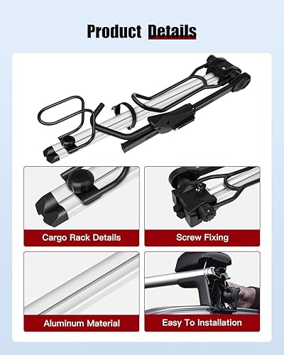 Miniatura 4 de cciyu Portabicicletas para techo se adapta a la mayoría de tamaños de barra transversal de aluminio para coche, portabicicletas con cerradura