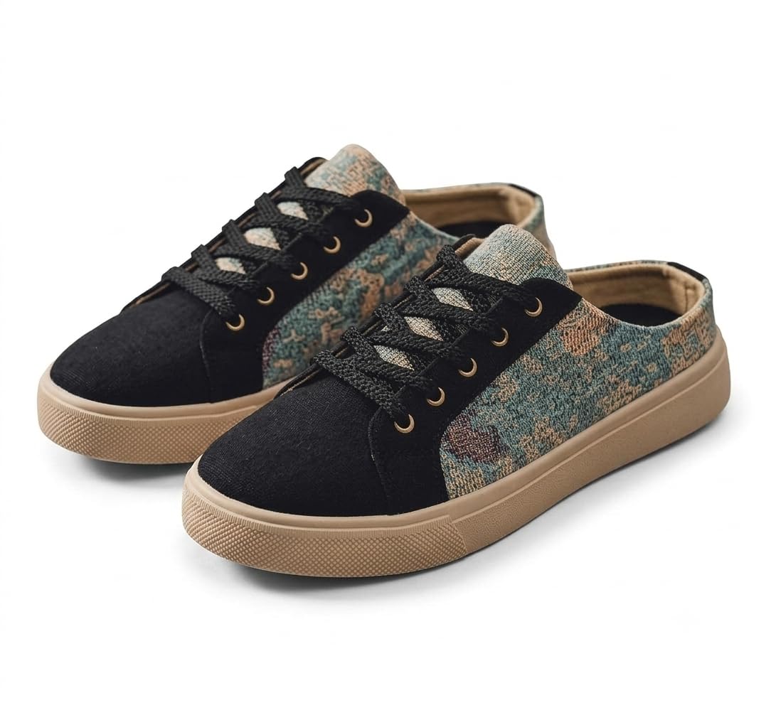 Men's Boho Print Canvas Lace-Up Sneakers, Multicolour-image-0