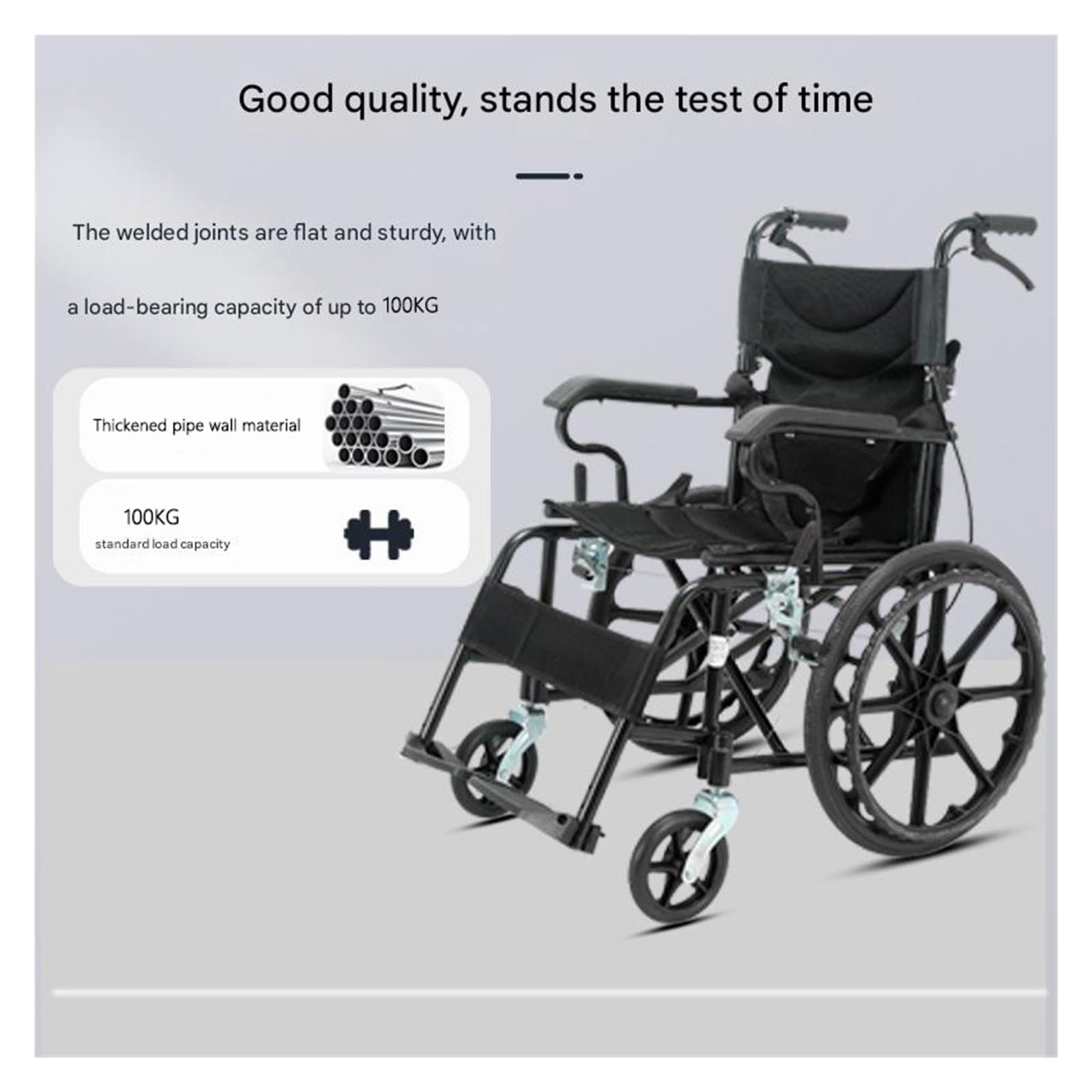 Silla de Ruedas Ligera y Plegable para Adultos y Mayores - 100kg Capacidad Máx, Doble Freno - Transporte Fácil para Viajes y Hogar