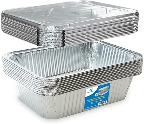 Miniatura 10 de Diplastible Sartenes de aluminio desechables oblongos con tapas, paquete de 100 unidades, sartén de 8.5 x 6 x 2.5 pulgadas, 5 libras con cubiertas