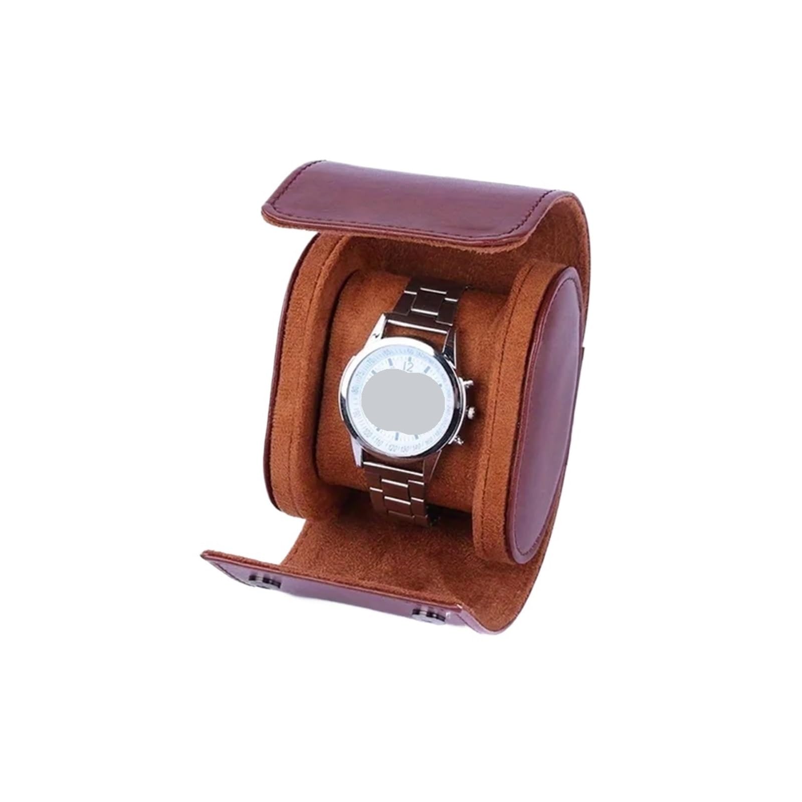 Cassa for Orologio Cilindrica Singola In Pelle Da 2 Pezzi Per Orologi | Scatole regalo con protezione meccanica da viaggio a prova di polvere(Brown)