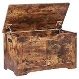 Timberer 31.5' Storage Chest, Wooden Storage Bench, Lift Top Toy Chest with 2 Safety Hinges, Large Toy Box, Entryway Shoes Bench for Living Room, Bedroom, Rustic Brown