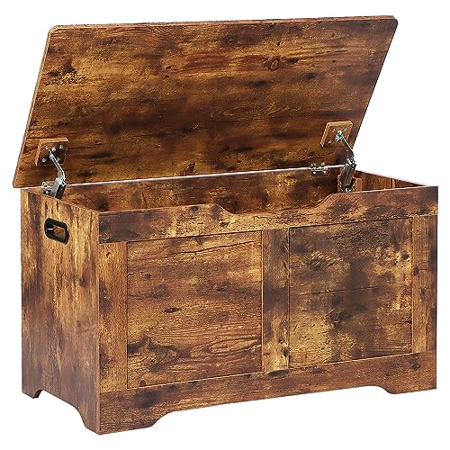 31.5″ Storage Chest, Wooden Storage Bench, Lift Top Toy Chest with 2 Safety Hinges, Large Toy Box, Entryway Shoes Bench for Living Room, Bedroom, Rustic Brown