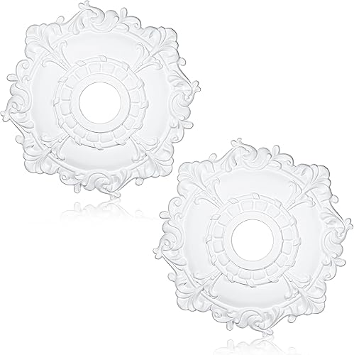 Yahenda 2 lámparas de medallón de techo y ventiladores de techo, cubiertas decorativas de poliuretano para lámpara de techo del hogar, 18 pulgadas