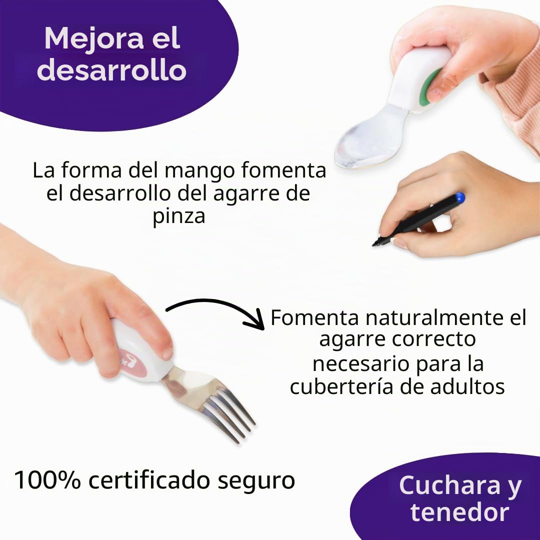 Doddl Juego de cubiertos para niños pequeños (12-24 meses) – 2 piezas cuchara y tenedor para autoalimentación – Asas fáciles de agarrar para niños pequeños