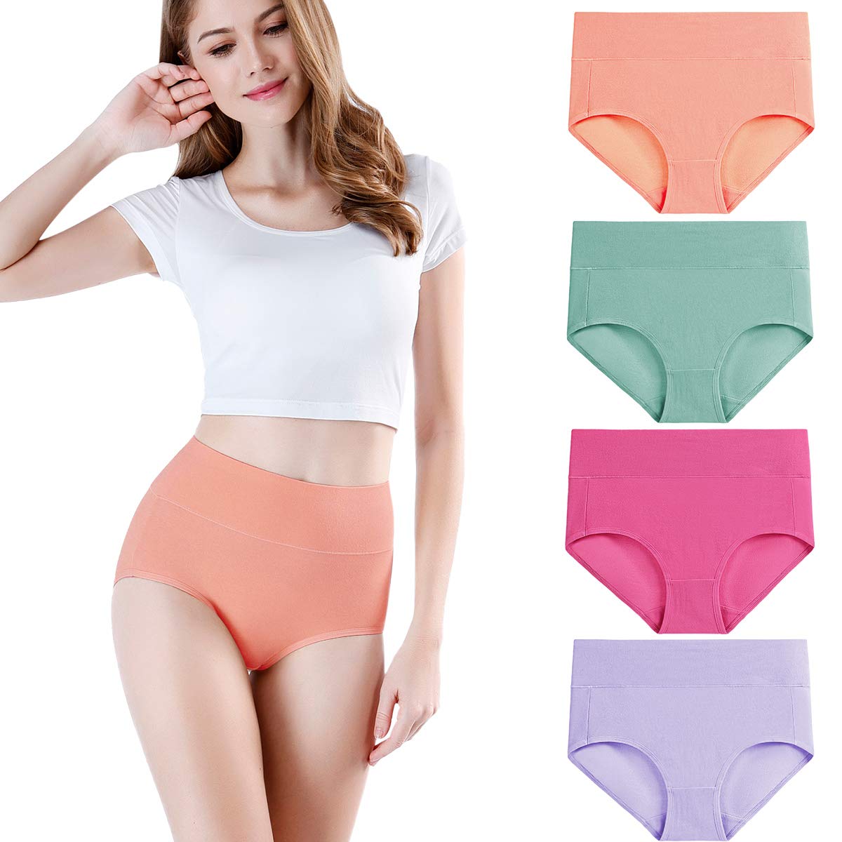 wirarpa Unterhosen Damen Baumwolle Frauen Unterwäsche Hohe Taille Slips Hoher Taillenslip 4er Pack