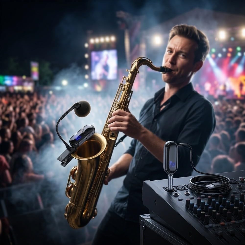 Micrófono de saxofón inalámbrico con clip de 2,4 GHz hipercardioide
