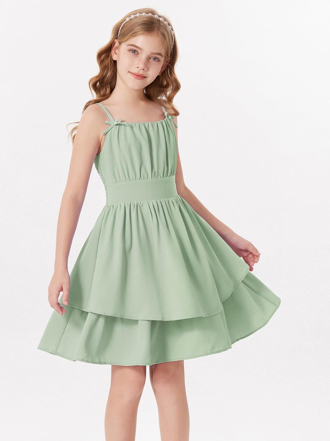 GRACE KARIN Girls Summer Cami Dress Casual Party Beach Spaghetti Strap Flowy Tiered Ruched Sundress 7-14Years - Image 9