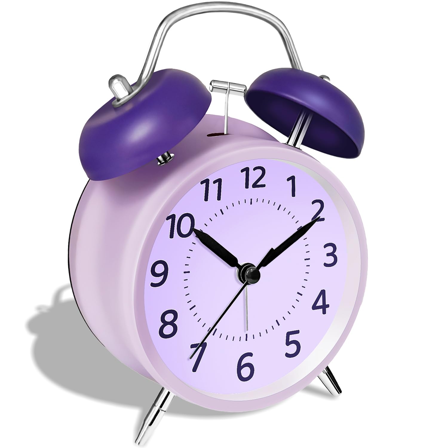 11.5cm Loud Alarm Clock for Heavy Sleepers, Metal Battery Operated Alarm Clocks with Light Bells, Silent Desk Clock for Bedrooms, Retro Bedside Clocks for Kids Girl Women Mother Seniors, Purple
