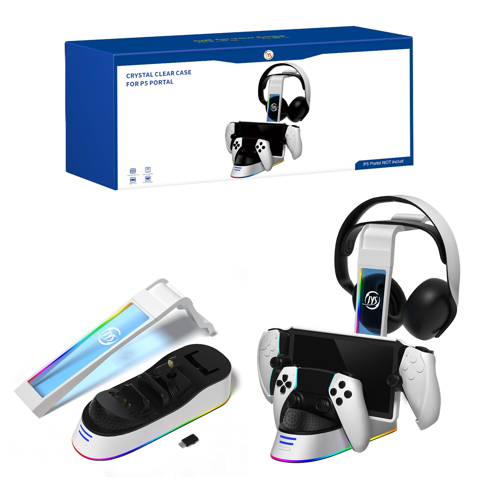 BeisDirect Dock di ricarica per PlayStation Portal Console di gioco Dock Station di ricarica per PS5 Caricatore maniglia con supporto per cuffie, supporto per caricabatterie per PS Portal