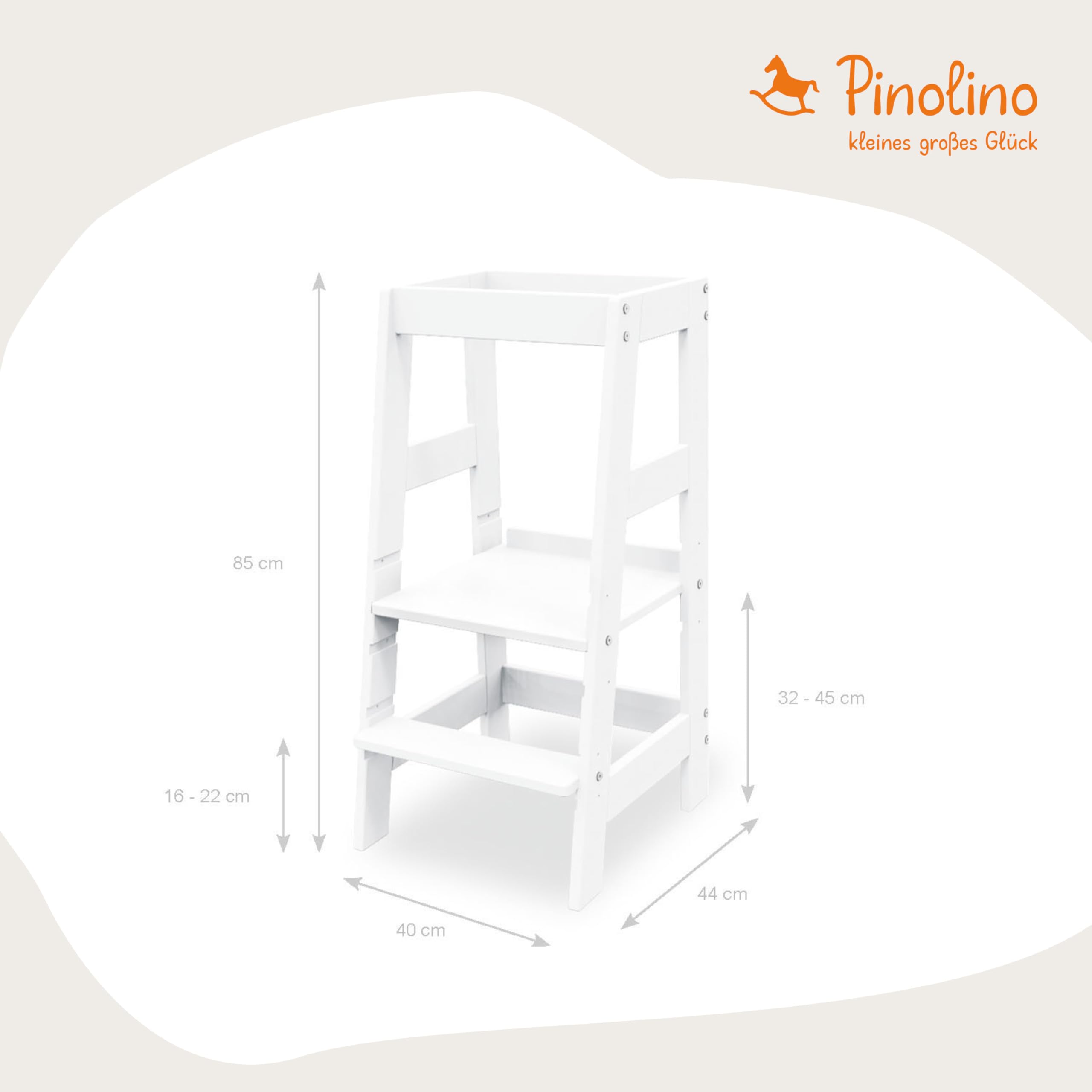 Pinolino Torre di apprendimento "Fino" bianco Per bambini, sedia per imparare sgabello a pedali regolabile in altezza, ausilio per la cucina Per neonati