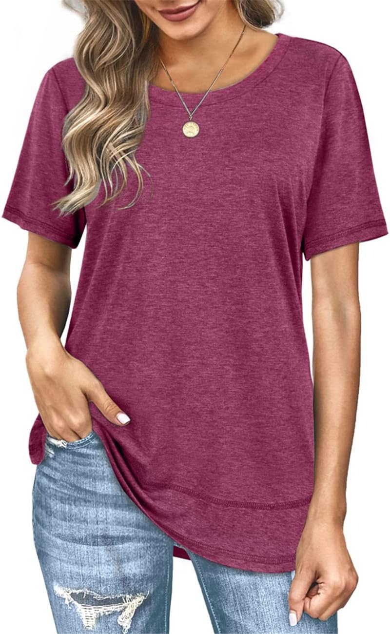 heekpek T Shirt Donna Manica Corta Bianca Cotone Maglietta Manica Corta Donna Casual Girocollo Stampa Estiva Base Tee Bluse, Bicchiere da Vino Rosso, S