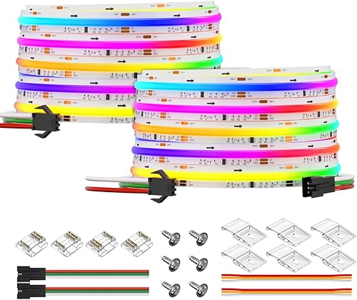 BTF-LIGHTING Tira LED FCOB WS2811 IC RGB COB DC24V 720LEDm Flexible de Alta Densidad Uniforme Luz de Colores Perseguidores 2X16.4FT Total 32.8FT