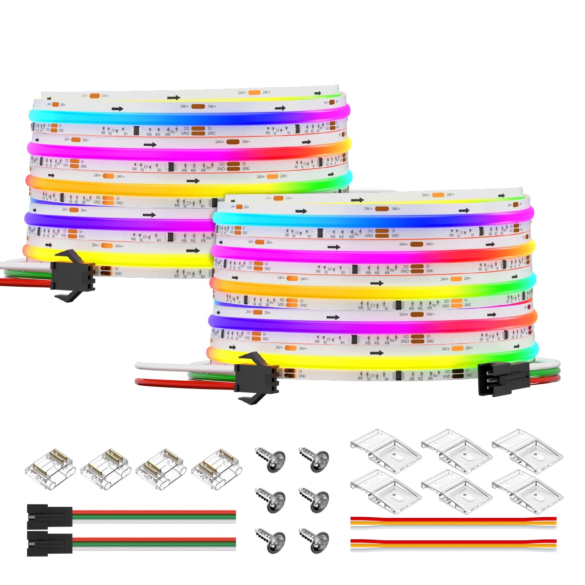 BTF-LIGHTING FCOB WS2811 IC RGB COB LED Strip DC24V 720LED/m Flexible High Density Uniform Chasing Color Light 2X16.4FT Total 32.8FT 20IC/m 12mm Width
