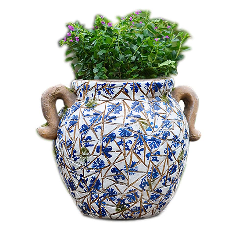 SWENEEN Outdoor Planters Blue And White Porcelain Flower Pot With Porcelain Saucer Chinese Ceramic Plant Pots Balcony Planter Bonsai Pot For Garden And Indoor Plant Saucers,