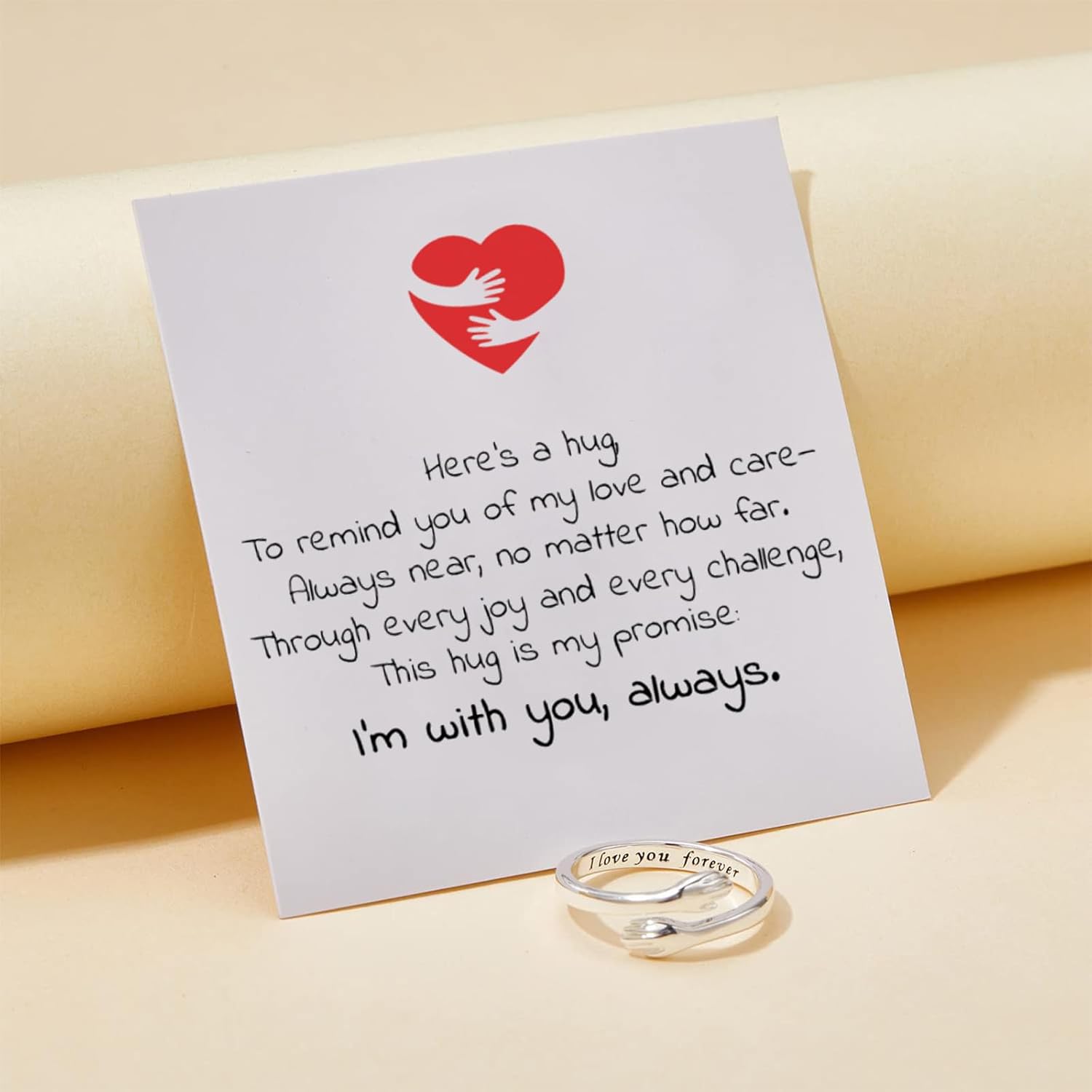 Hug Ring for Women with Floating Box, Adjustable 925 Sterling Silver/Gold Plated Hope Rings with I Love You Forever Engraved, Ideal for Friendship & Family: Moms, Daughters & Close Friends - Image 3