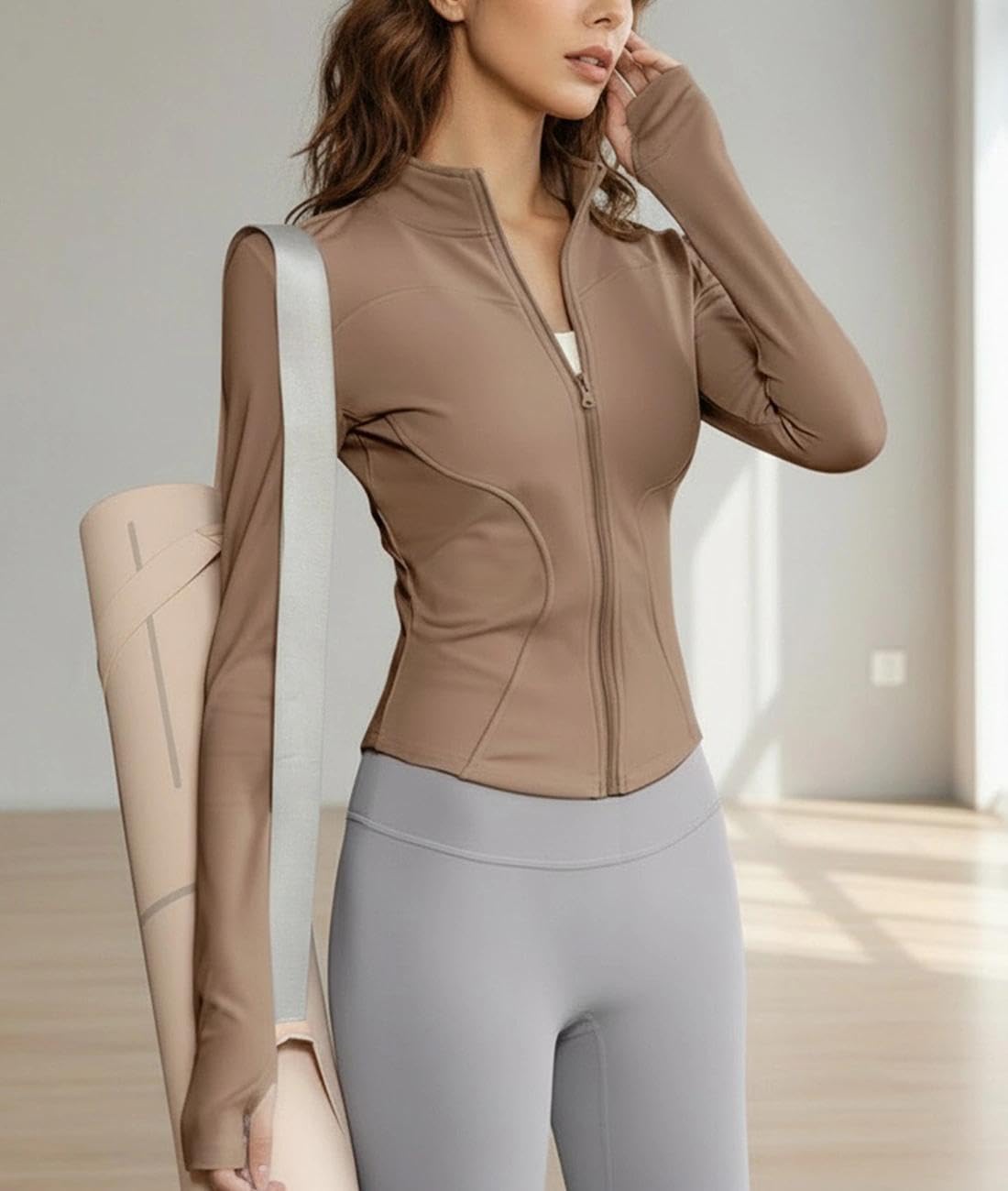 1 chaqueta de entrenamiento corta para mujer, ligera, atlética, ajustada, manga larga — view 7