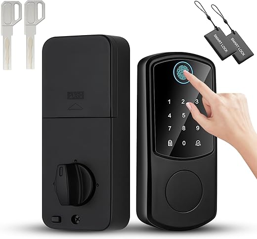 Fechadura inteligente, quatro em um (impressão digital + senha + cartão IC + chave mecânica), travamento automático, fonte de alimentação de...