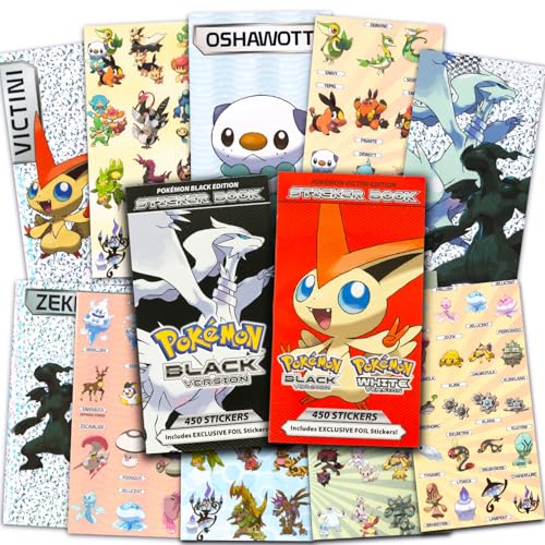 Bulk Pokemon Stickers for Kids Set - Bundle with 900+ Stickers in 2 Black White Books Featuring...