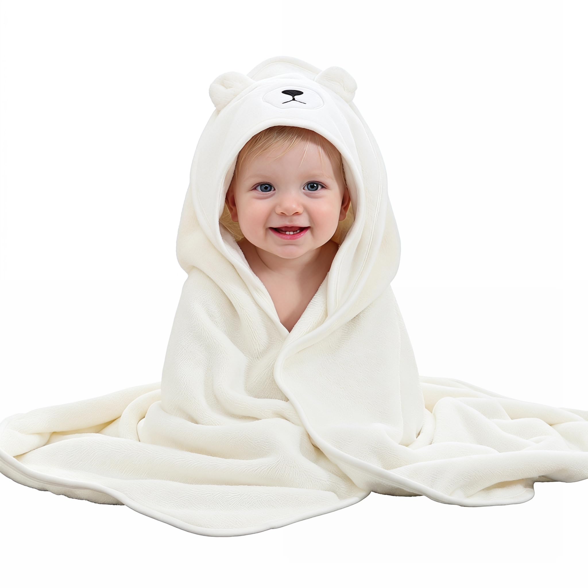 BOXIZ Adorable Children's Bathrobe, Beach Towel with Animal Motif (Elephant, Dinosaur, Dog), 80 x 80 cm, Ideal for Newborn Baby Girl Gift, Baby Bath Cape and Toiletry Bag