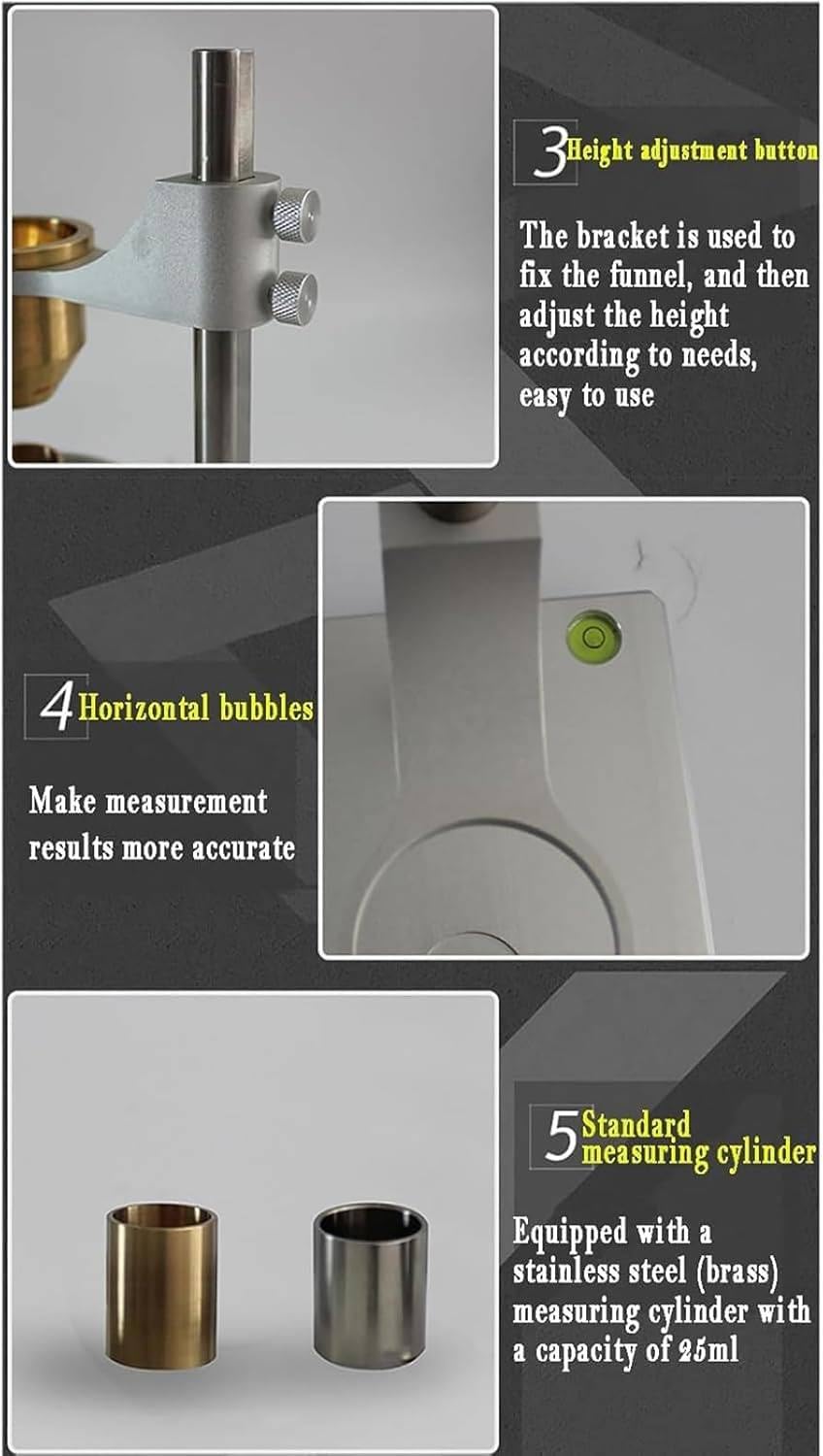 Medidor De Flujo Hall, Medidor De Densidad Aparente De Polvo Y Probador De Flujo con Embudos De Acero Inoxidable De 2,5 Y 5 Mm para Probar El Flujo Y La Densidad Aparente,