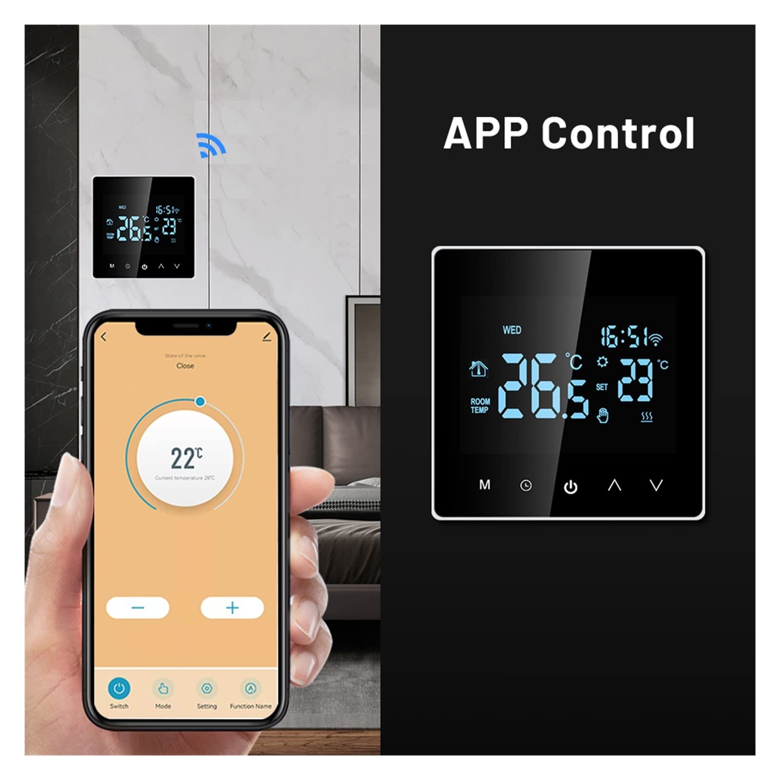 Termometro da interno igrometro digitale Smart Home WiFi Riscaldamento termostato termostato Acqua/gas Caldatura Elettrico Temperatura del pavimento elettrico Wireless Con display LCD(WIFI Electric)