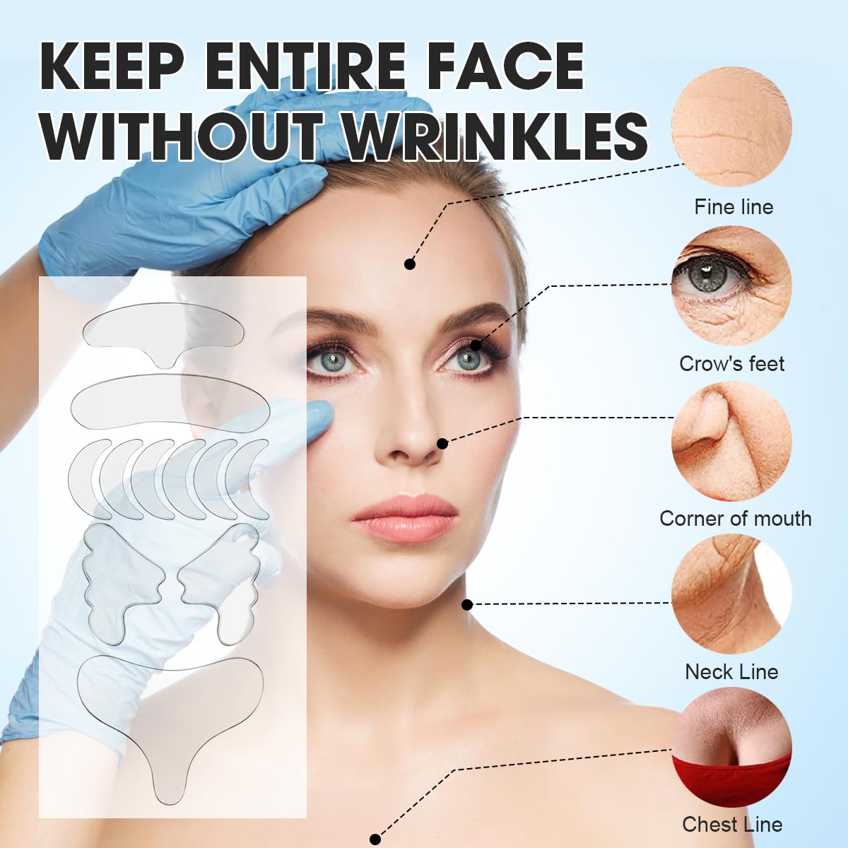 11 PCS Silicone Anti-wrinkle Patches,Reusable Forehead Wrinkle Patches,Neck Wrinkle Patches Chest Wrinkle Pads for Wrinkle Smoothing & Anti-ageing - Image 2
