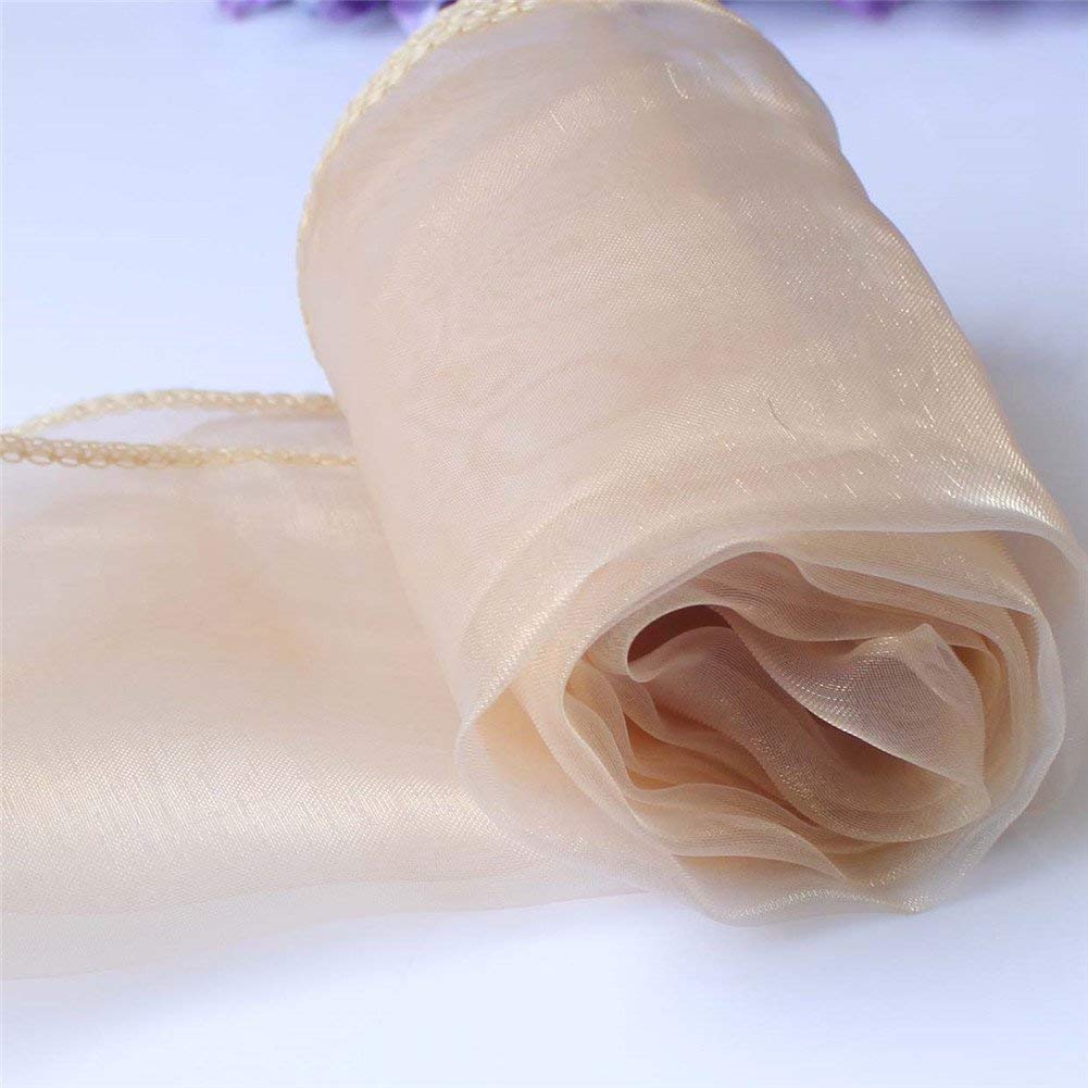 10Pcs Sheer Organza Table Runner 12" x 108" / 30 x 275CM Wedding Party Banquet Home Decoration Chair Bows Sash Decoration For Party Banquet Wedding Table Decoration Hotel Event (Champagne Gold)