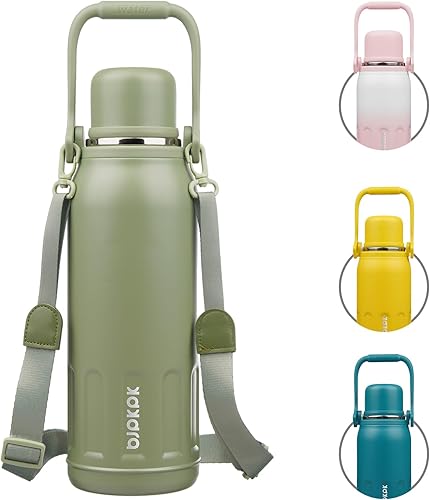 BJPKPK Botella de agua térmica de 50 onzas con tapa y asa de transporte, botellas de agua aisladas de acero inoxidable para deportes al aire libre,