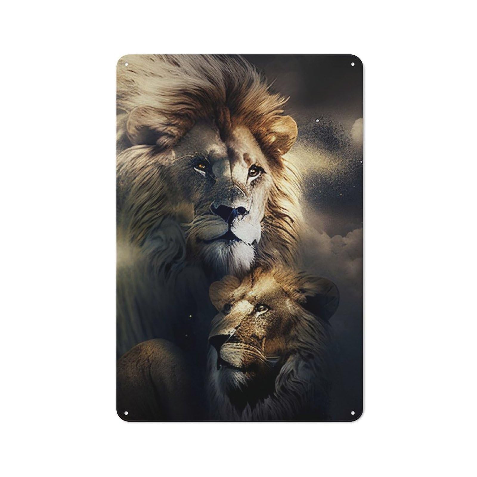 Junmoney Lion Father Lion Son Tin Wall Plaque 30X20cm With For Garage Or Workshop, For An Autumn Wall Display In Garage And Workshop