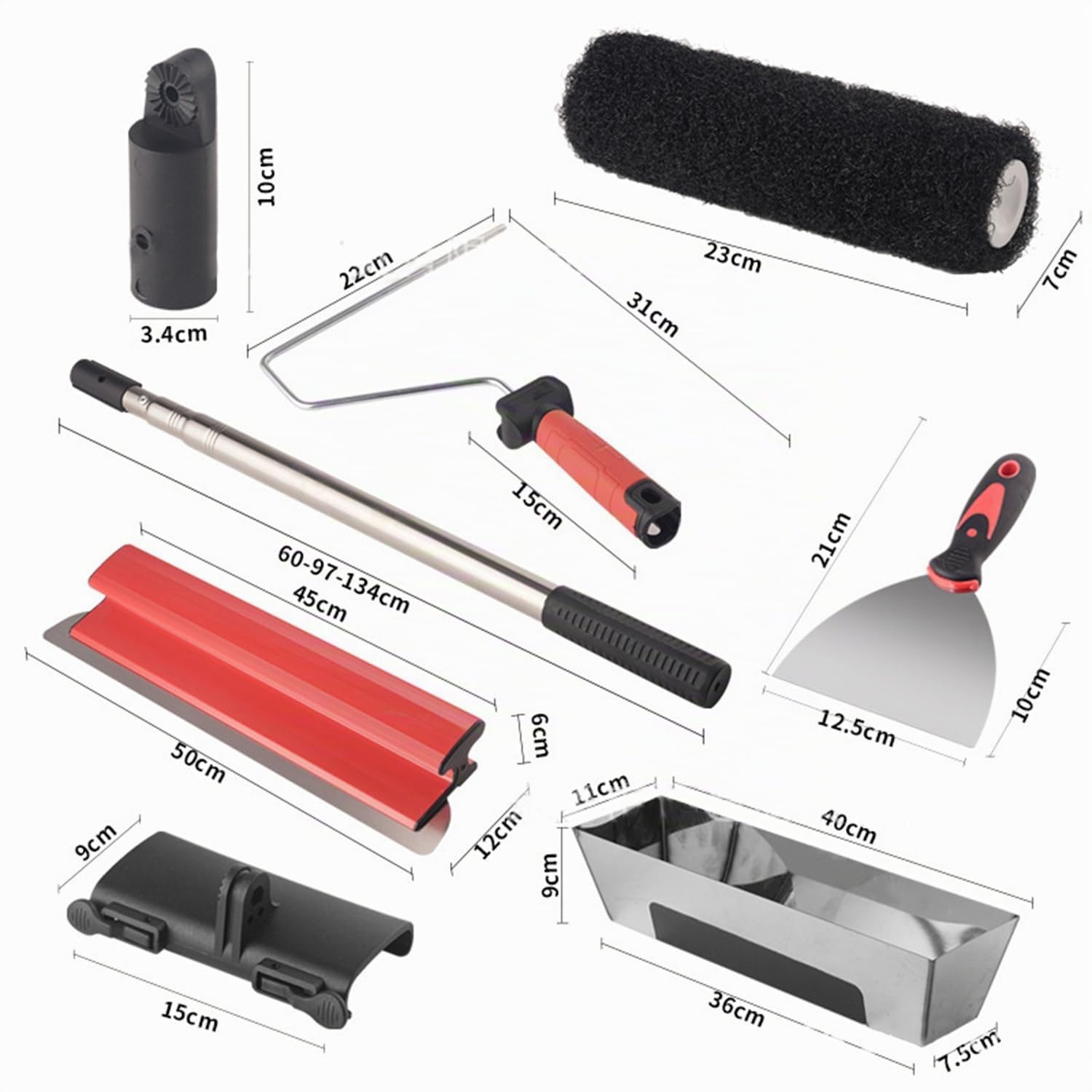Spatole Per Stucco Kit,Set Di Cinque Attrezzi Per Intonacare,Lama Per Intonacare In Acciaio Inossidabile,Asta Telescopica In Alluminio Da 60-134 Cm,Adatto Per Intonacare Pareti e Soffitti