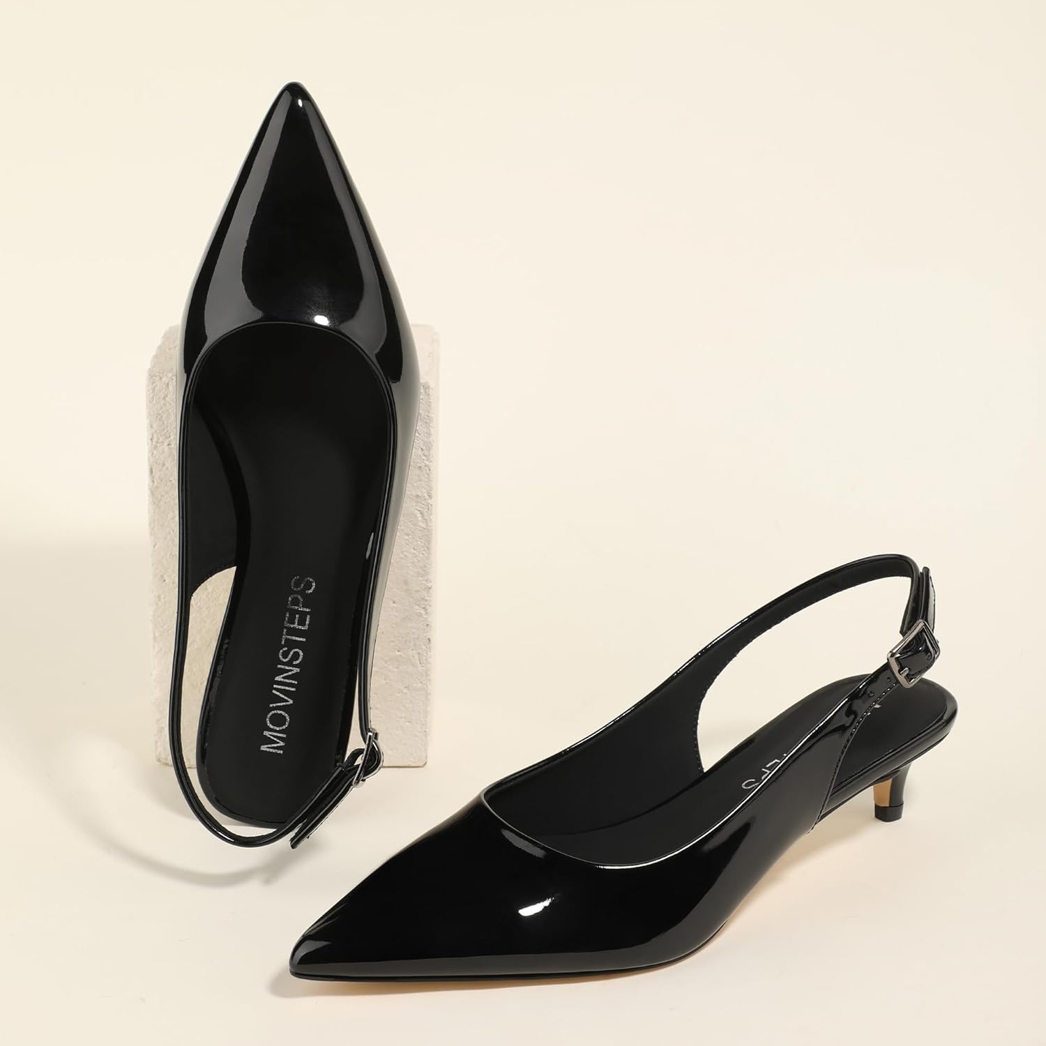 MOVINSTEPS Women's Slingback Kitten Heels Comfortable Pointed Closed Toe Low Heel Pumps Bridal Business Office Evening Dress Heels Shoes 1.5 Inch - Image 5