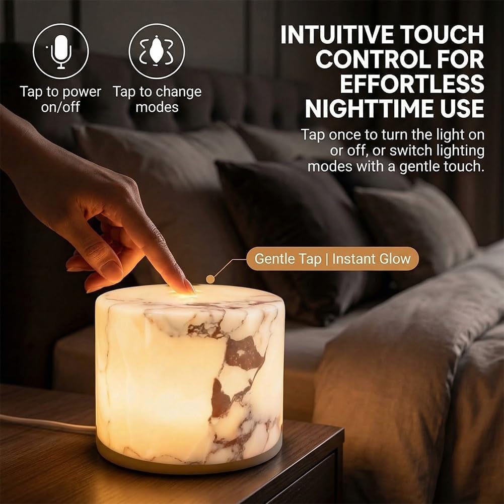 Marble Touch Light, Marble Lamp Night Light Touch Bedside Table Lamp, Type-C Rechargeable Tap Bedside Night Lights Dimmable Eye-Caring Portable LED Ambient Lamp for Bedroom Desk Office (Style B)
