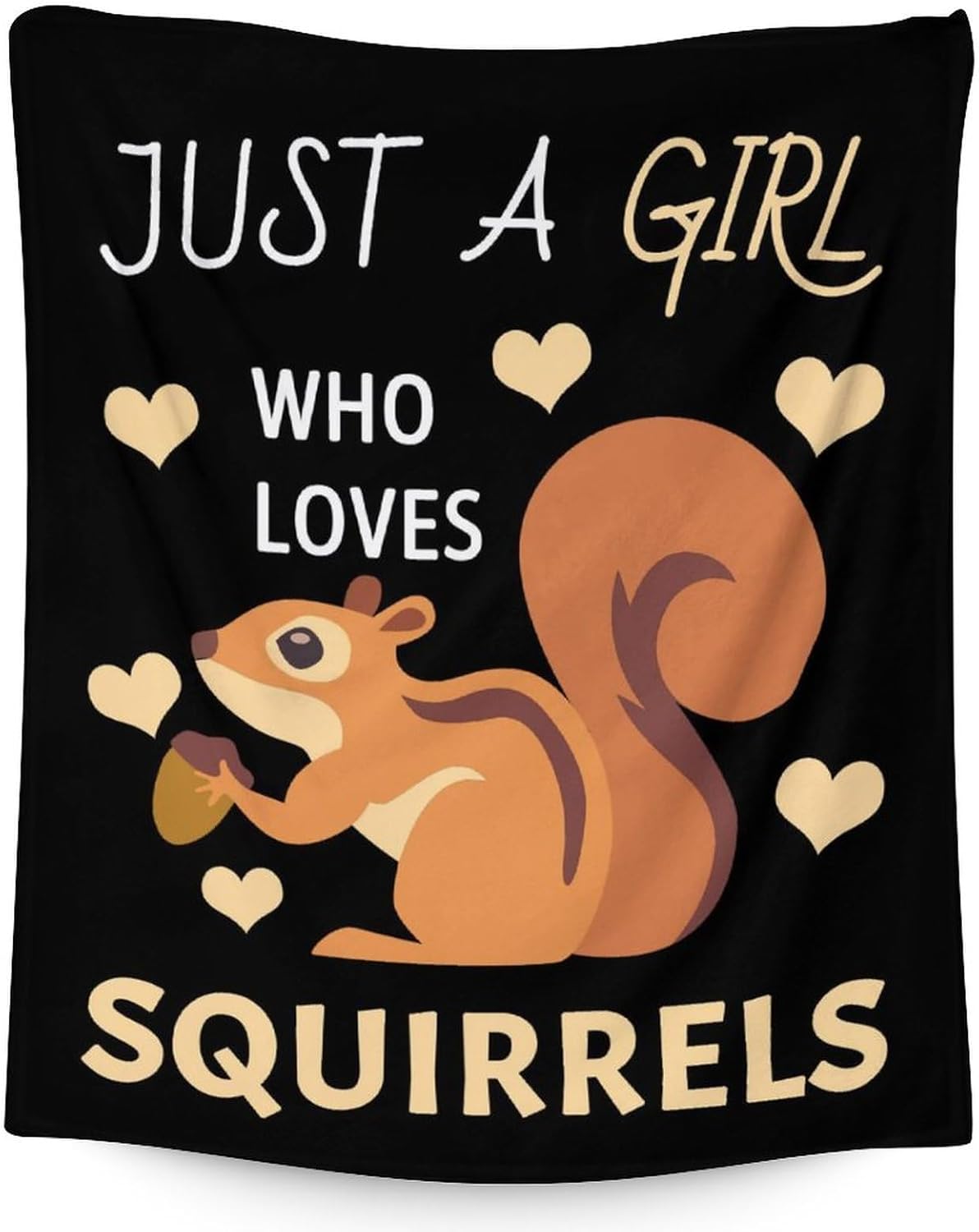 Squirrel Blanket Gifts - 60x80 Inches Cute Throw for Adults - Black Lightweight Comfort Blankets for Living Room