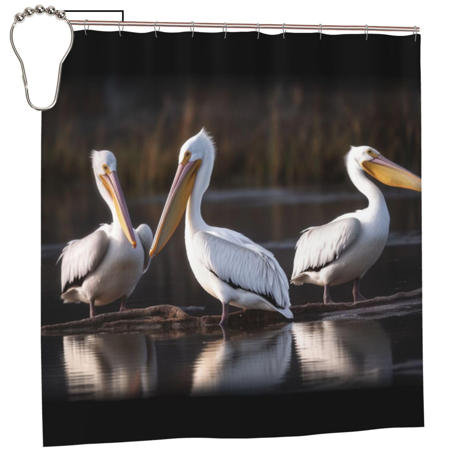 Rideau de douche imperméable lavable à motif trois pélicans rideau de bain 183 x 183 cm