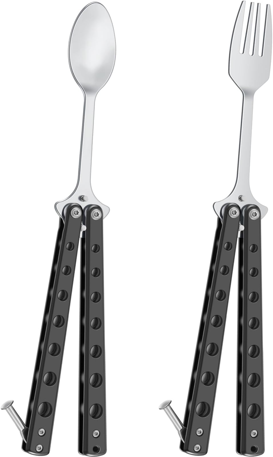2 Pcs Spoon and Fork Set Tactical Stainless Steel Utensil,Black