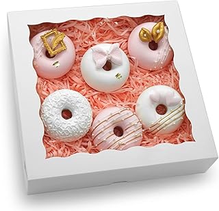 XINHPKGG 20 Pack Cookie Boxes 10x10x2.5 Inch: Pie Boxes with Window Bakery Boxes Treat Boxes Pastry Dessert Boxes for Chocolate Covered Strawberries, Donuts, Candy, Muffins - White