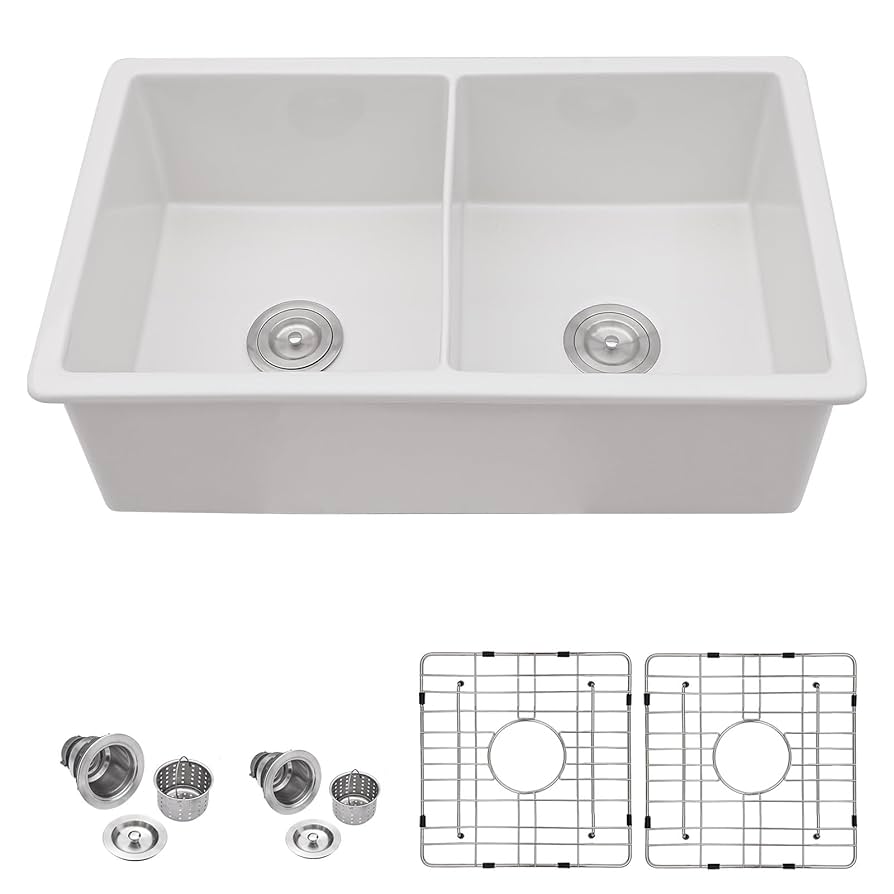 Talllor Double Bowl Kitchen Sink 32 Inch White Undermount