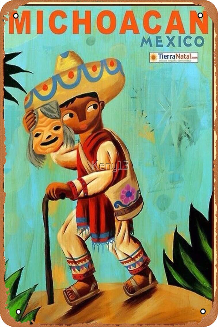 Michoacán Mexico Poster Metal Tin Sign Vintage 8x12 Inch