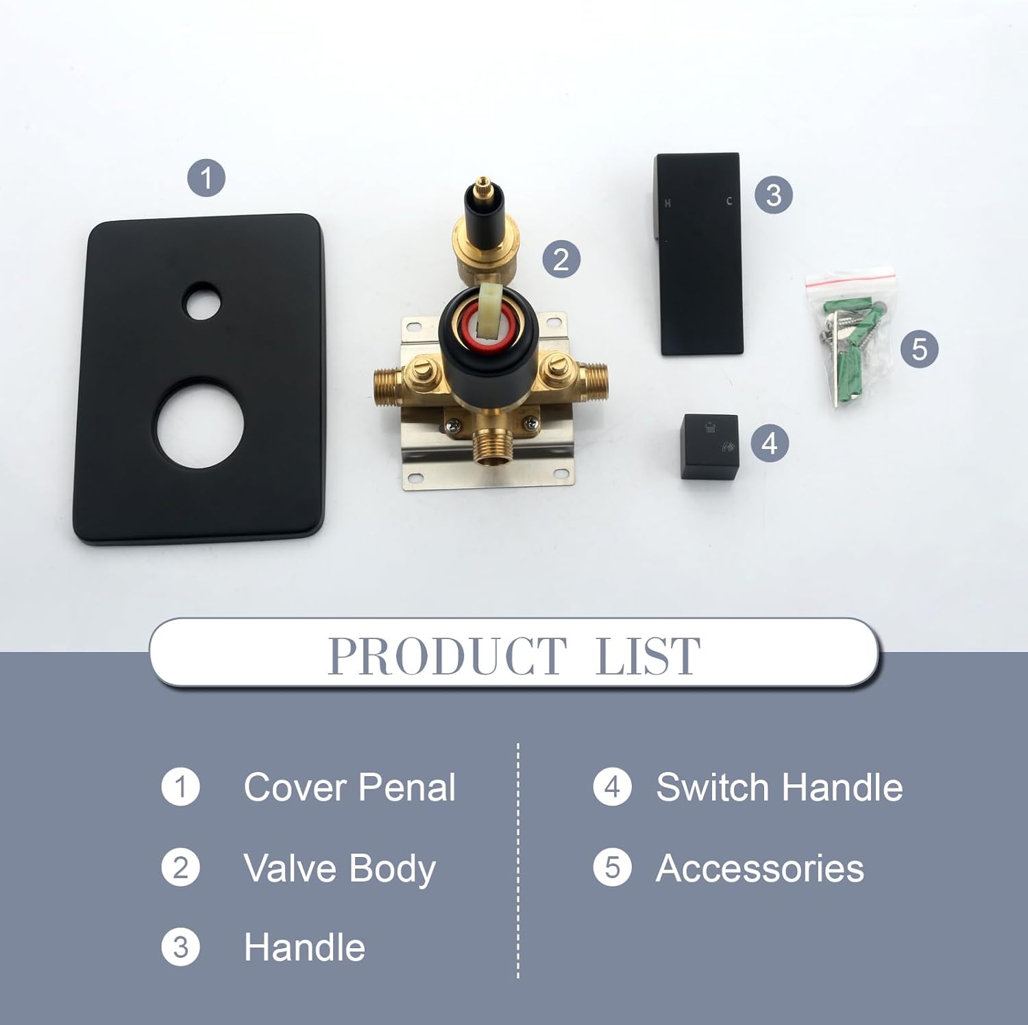 Wall Mount Shower Mixer Valve 2 Function Shower Valves Trim Kit 2 Way Showers Diverter Valve Replacement, Matte Black