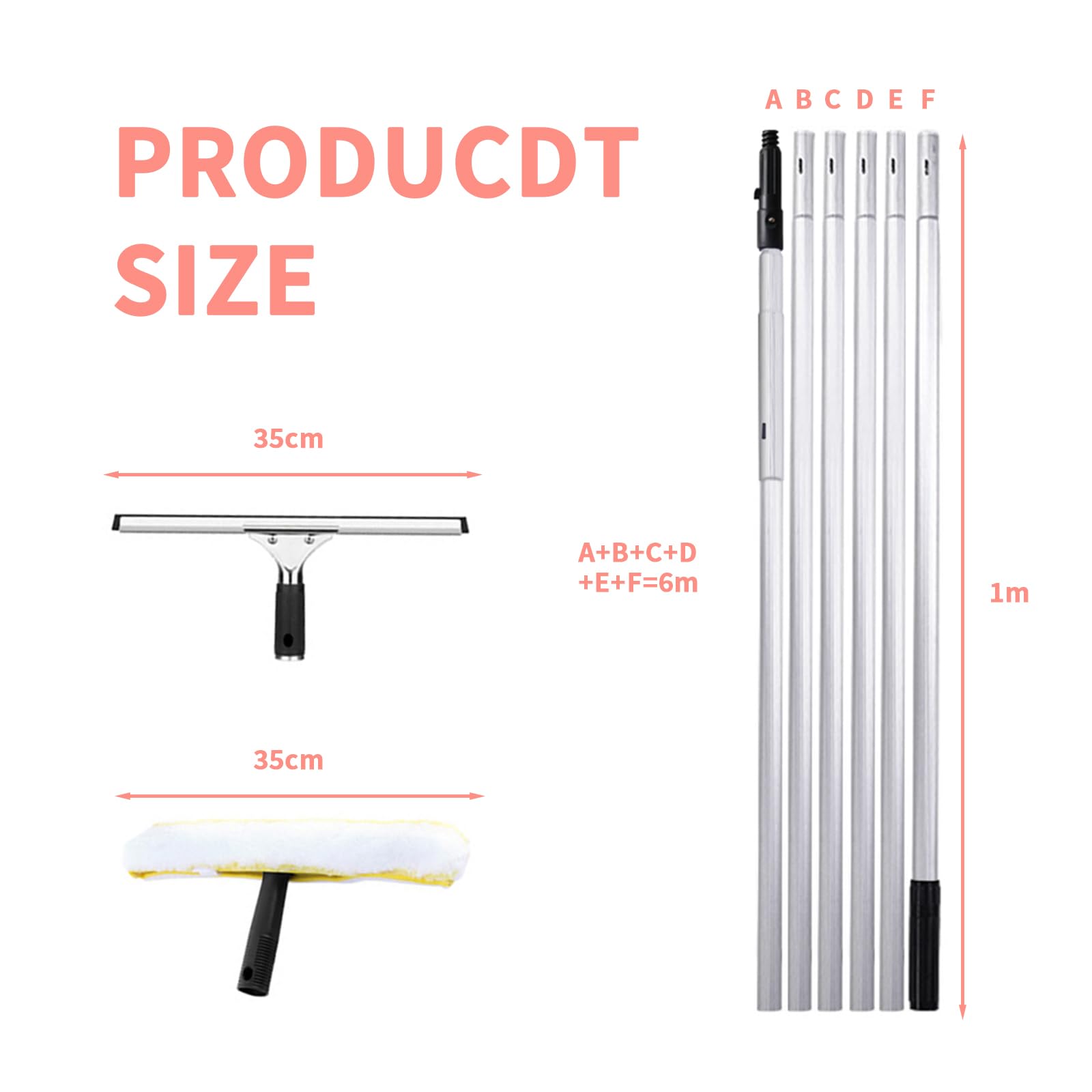 Set raclette à vitres, Raclette de Nettoyage fenêtre，Nettoyeur de Raclette Vitre avec 6m Manche en Alliage d'aluminium épaissi, pour vitres Hautes en intérieur et en extérieur